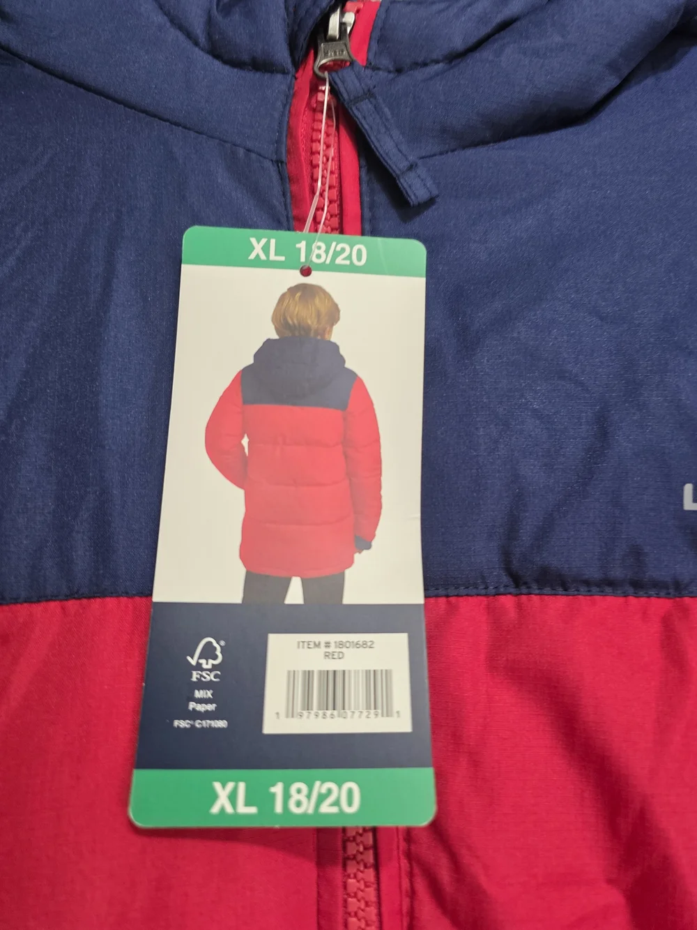 Lands' End Kids' Red & Navy Hooded Puffer Jacket Youth 18/20